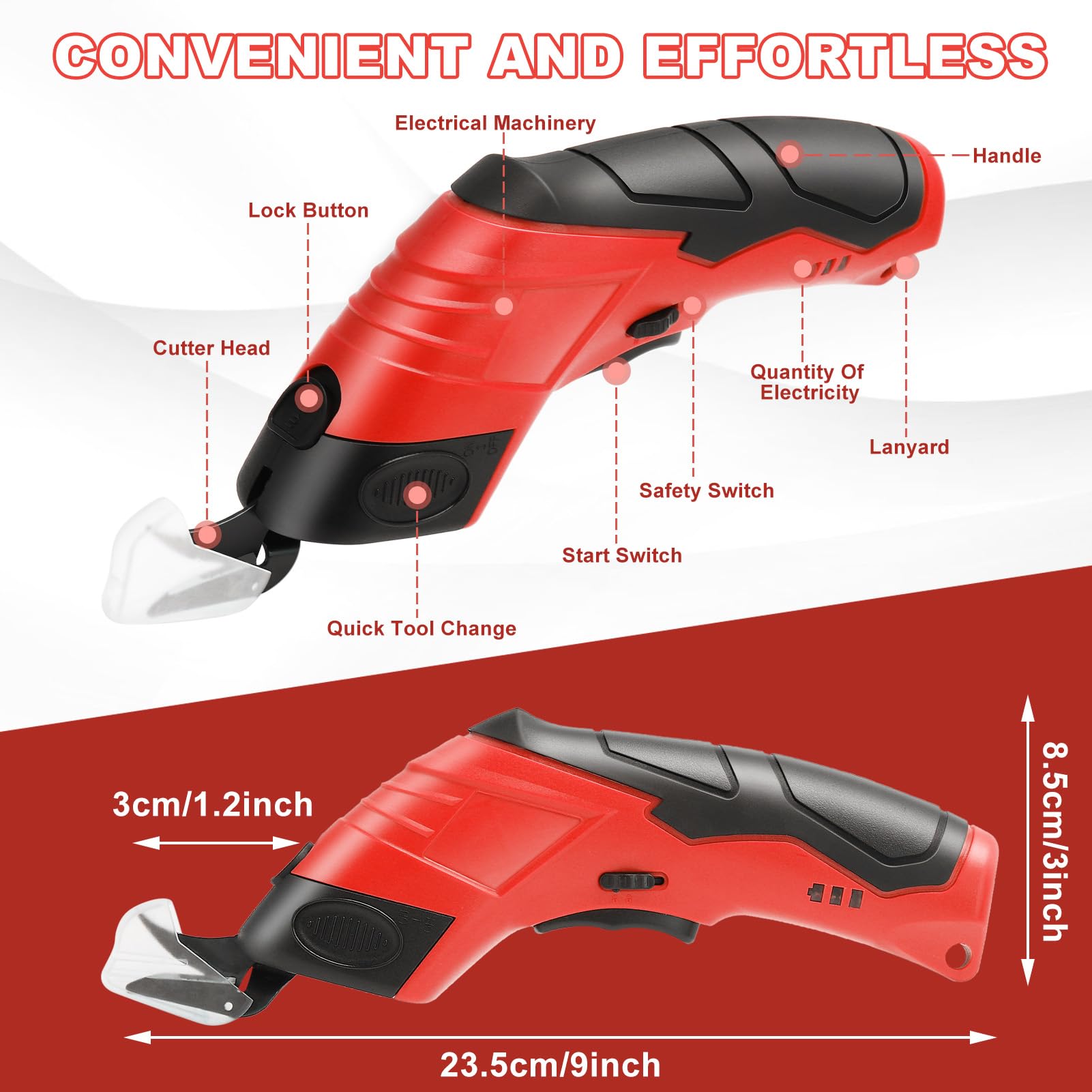 Cordless Electric Scissors 4 2V Rechargeable with 3 Blades Safety Lock for Fabric Cardboard Carpet zrendora