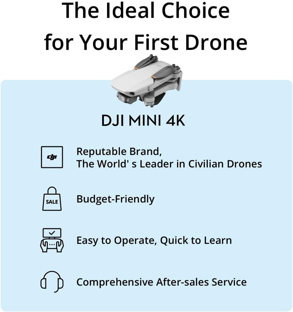 DJI Mini 4K, Drone with 4K UHD Camera for Adults, Under 249 g, 3-Axis Gimbal Stabilization, 10km Video Transmission, Auto Return, Wind Resistance, 1 Battery for 31-Min Max Flight Time, Intelligent Flight