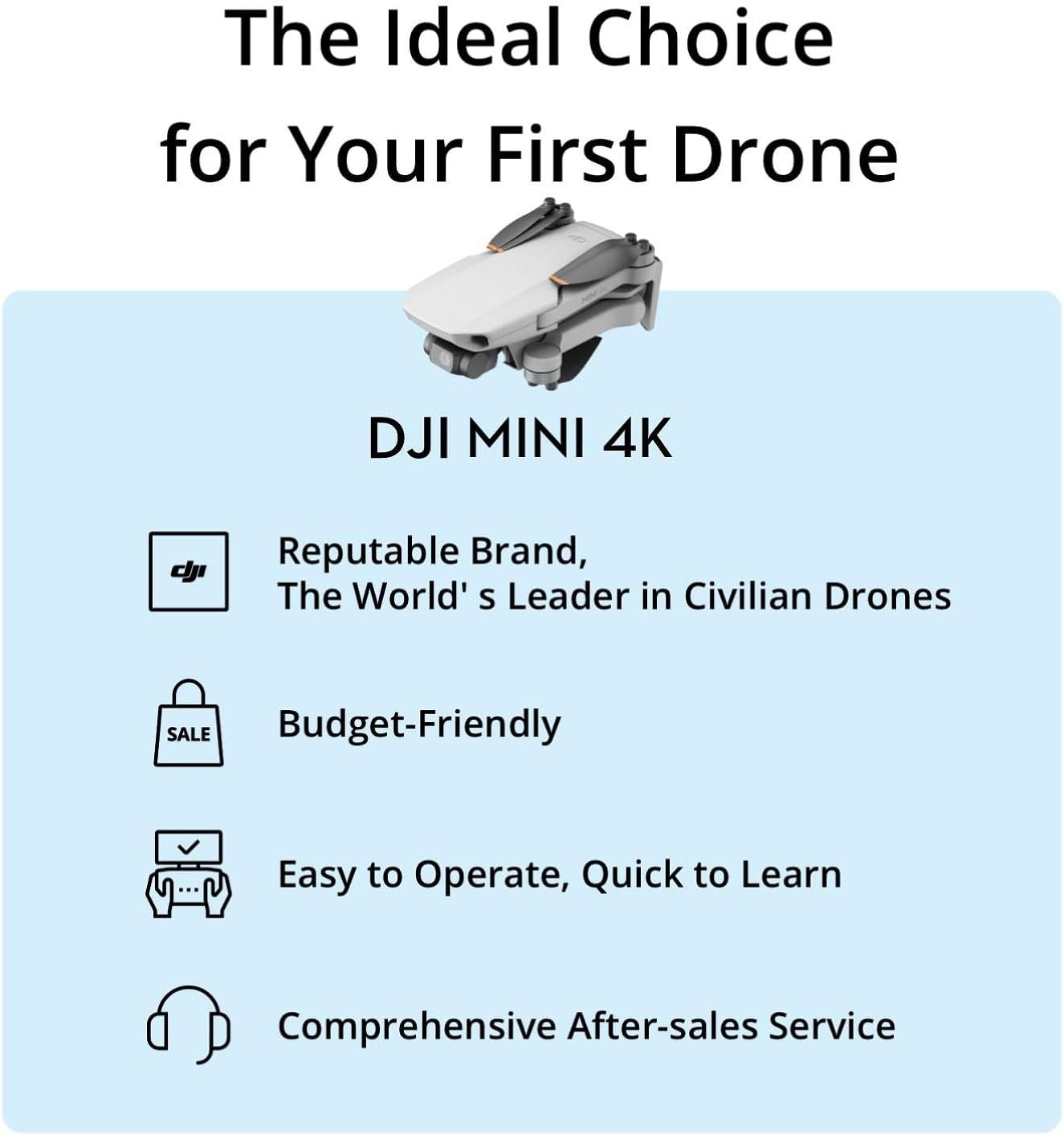 DJI Mini 4K, Drone with 4K UHD Camera for Adults, Under 249 g, 3-Axis Gimbal Stabilization, 10km Video Transmission, Auto Return, Wind Resistance, 1 Battery for 31-Min Max Flight Time, Intelligent Flight