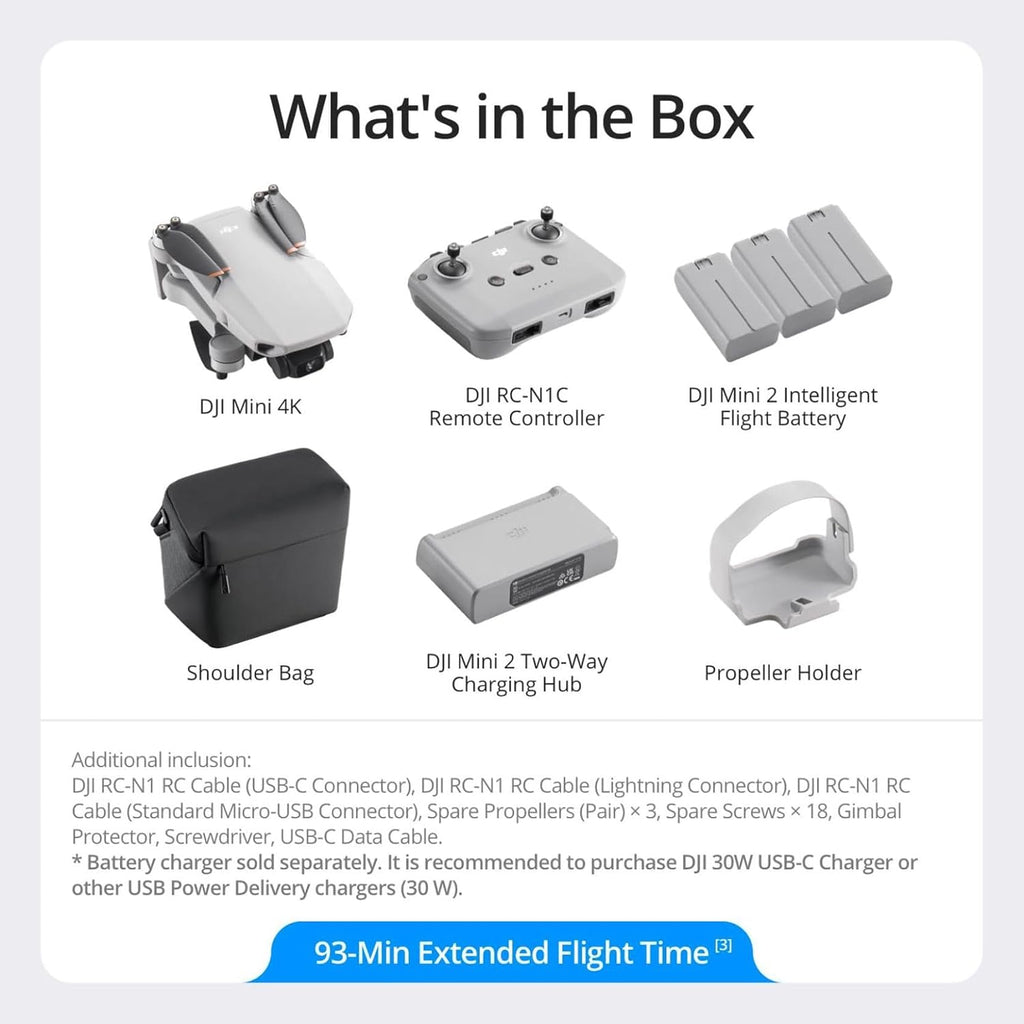 DJI Mini 4K, Drone with 4K UHD Camera for Adults, Under 249 g, 3-Axis Gimbal Stabilization, 10km Video Transmission, Auto Return, Wind Resistance, 1 Battery for 31-Min Max Flight Time, Intelligent Flight
