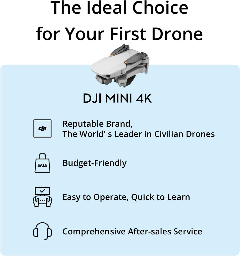 DJI Mini 4K, Drone with 4K UHD Camera for Adults, Under 249 g, 3-Axis Gimbal Stabilization, 10km Video Transmission, Auto Return, Wind Resistance, 1 Battery for 31-Min Max Flight Time, Intelligent Flight