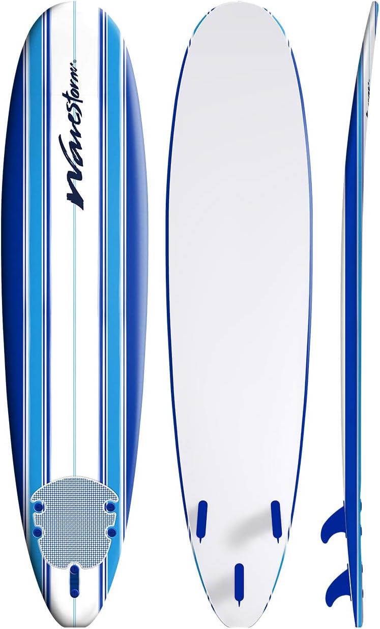 Wavestorm 8ft Classic Surfboard // Foam Wax Free Soft Top Longboard for Adults and Kids of All Levels of Surfing