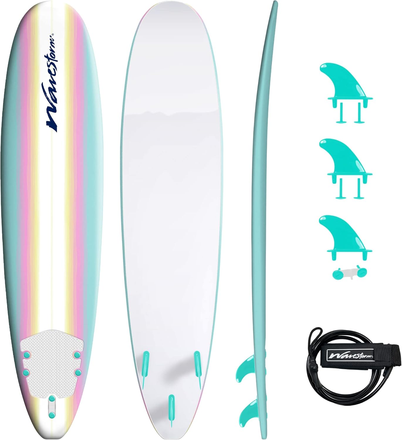 Wavestorm 8ft Classic Surfboard // Foam Wax Free Soft Top Longboard for Adults and Kids of All Levels of Surfing