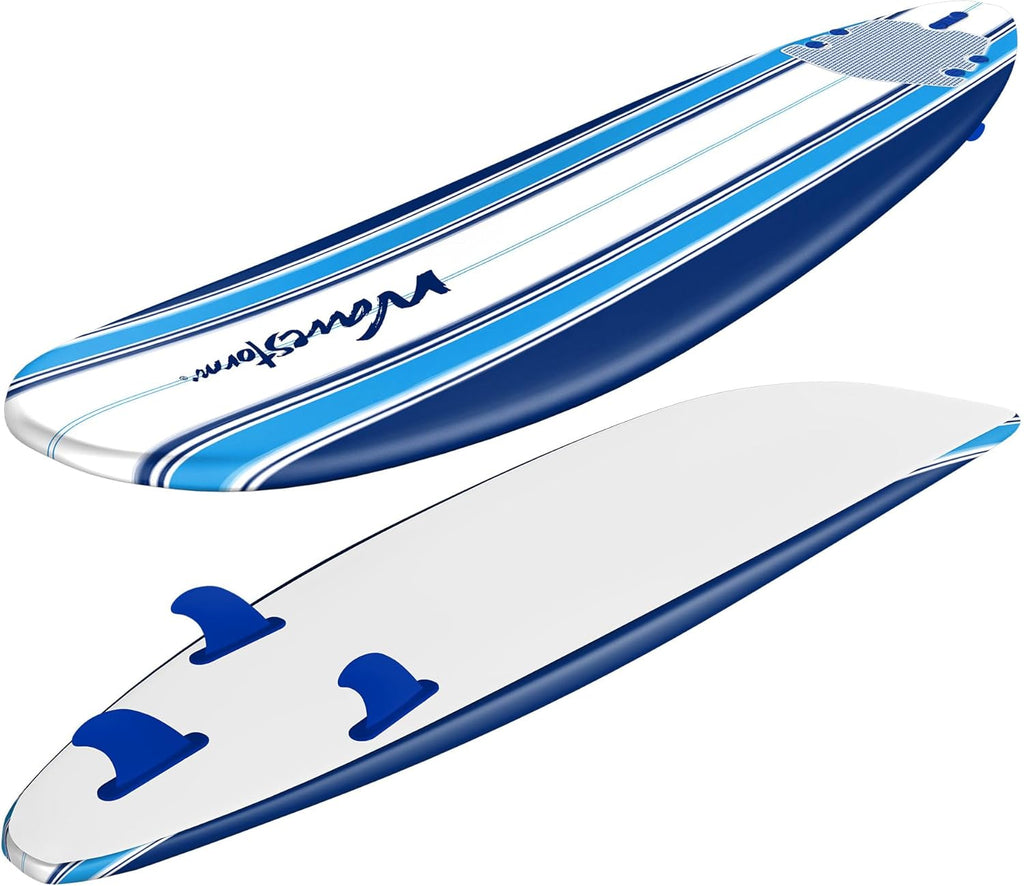 Wavestorm - Classic Soft Top Foam 7ft Surfboard Surfboard for Beginners and All Surfing Levels Complete Set Includes Leash and Multiple Fins Heat Laminated, Blue Pinline (AZ22-WSSF700-PIN)