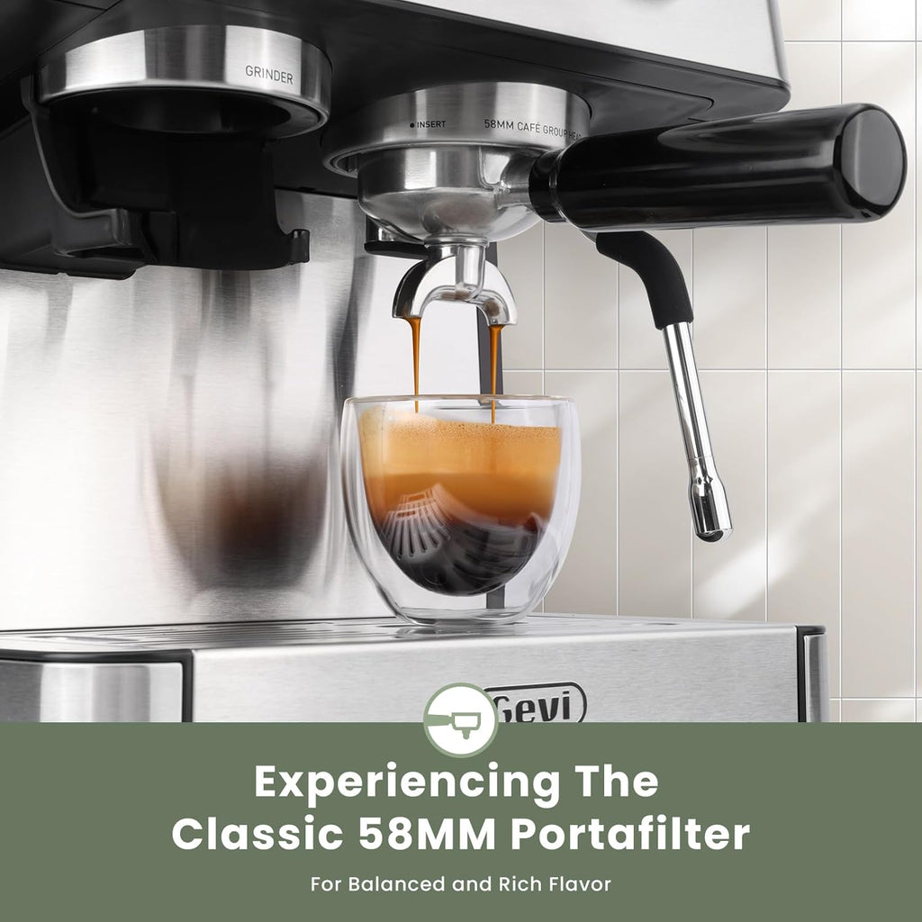 (2026 Upgrade) Gevi 20 Bar Espresso Machine with Grinder & Milk Frother, Professional Coffee Maker for Home, Cappuccino & Latte, Removable Water Tank, Steam Wand