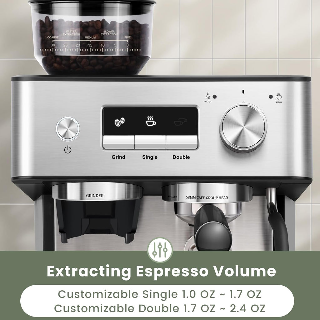 (2026 Upgrade) Gevi 20 Bar Espresso Machine with Grinder & Milk Frother, Professional Coffee Maker for Home, Cappuccino & Latte, Removable Water Tank, Steam Wand