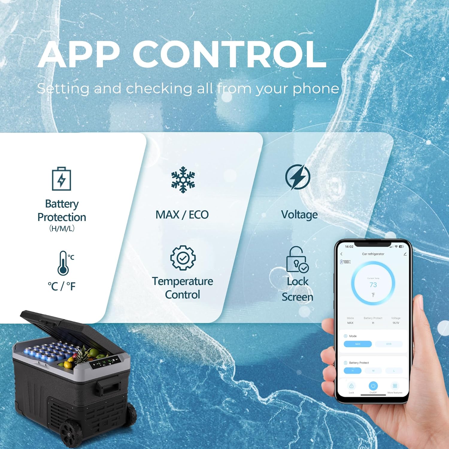 EUHOMY 12 Volt Refrigerator 53QT(50L) Electric Cooler Portable Freezer 12V/24V DC