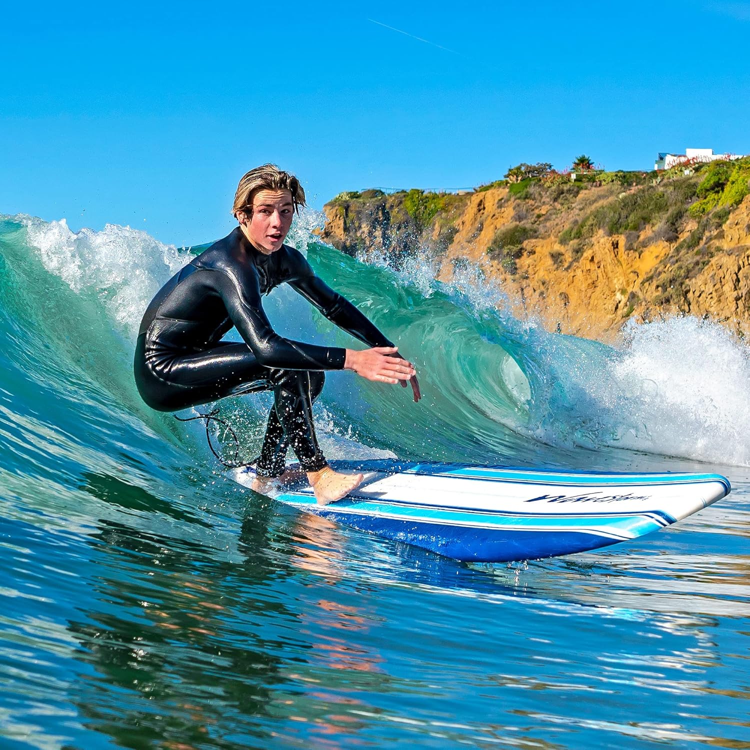Wavestorm 8ft Classic Surfboard // Foam Wax Free Soft Top Longboard for Adults and Kids of All Levels of Surfing