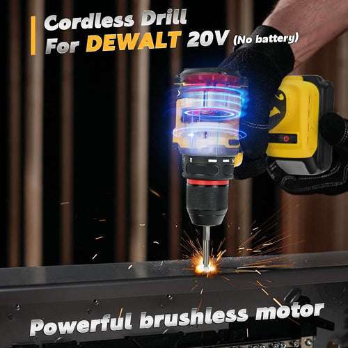 Cordless Drill Driver Compatible with Dewalt 20V Battery Brushless Two Speed