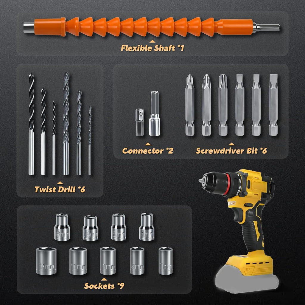 Cordless Drill Driver Compatible with Dewalt 20V Battery Brushless Two Speed