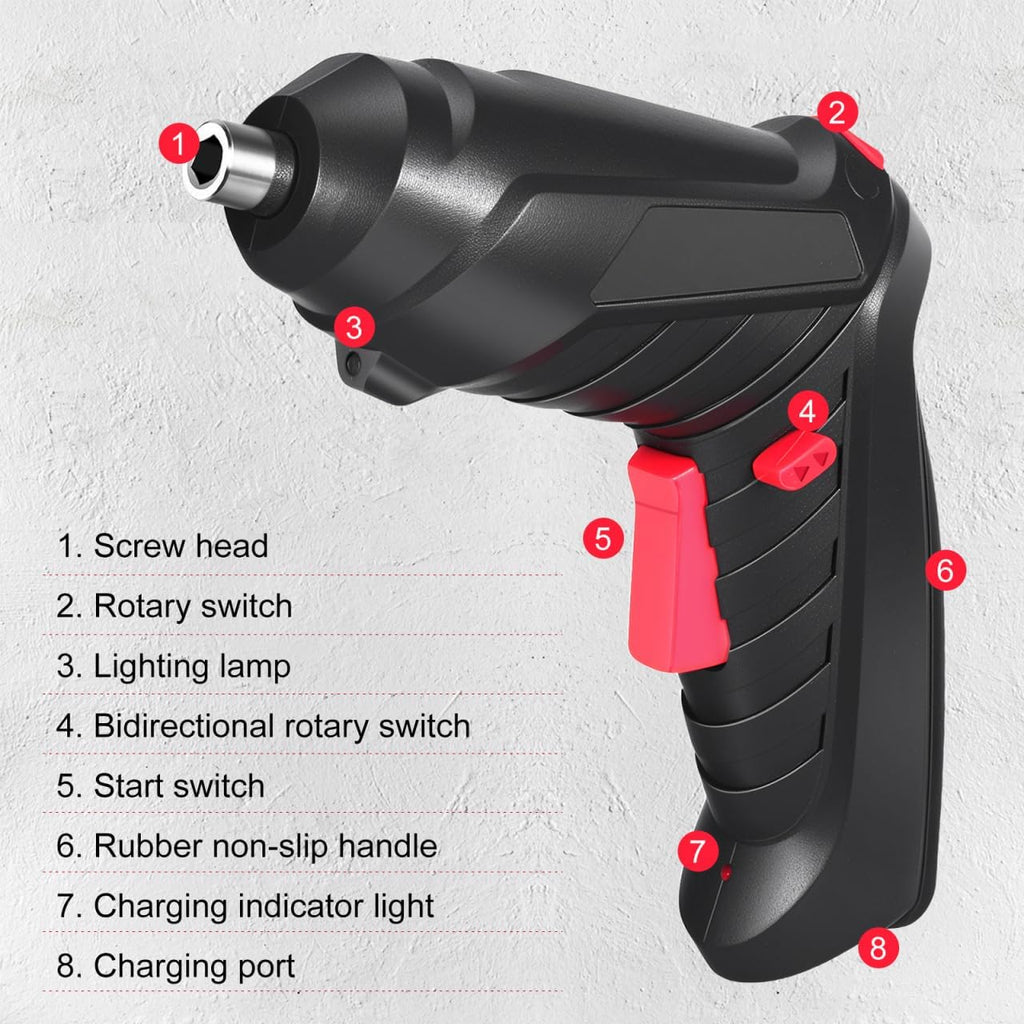 Cordless Rechargeable Screwdriver Set Compact Electric Drill with LED Light